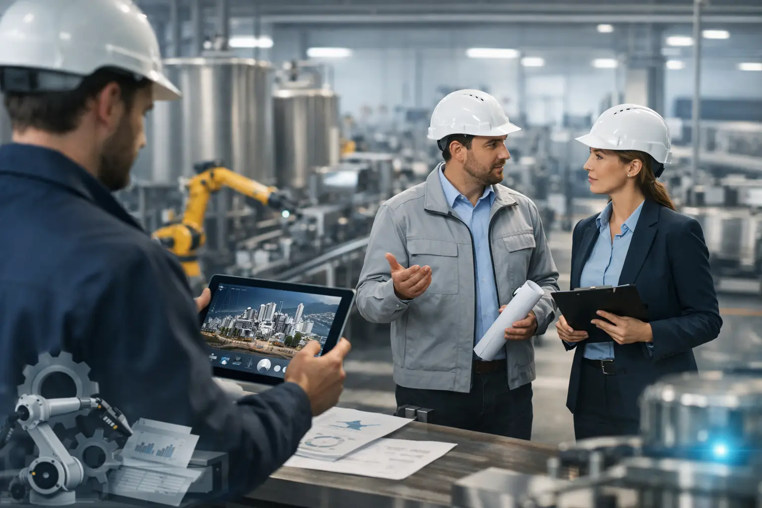 Equipe técnica em automação industrial